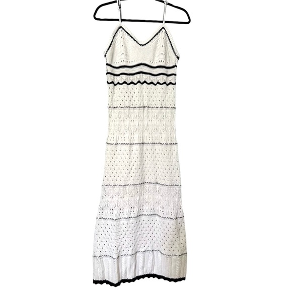 Lucky Brand Crochet Midi Dress Sleeveless White Black Womens Large - Picture 3 of 9